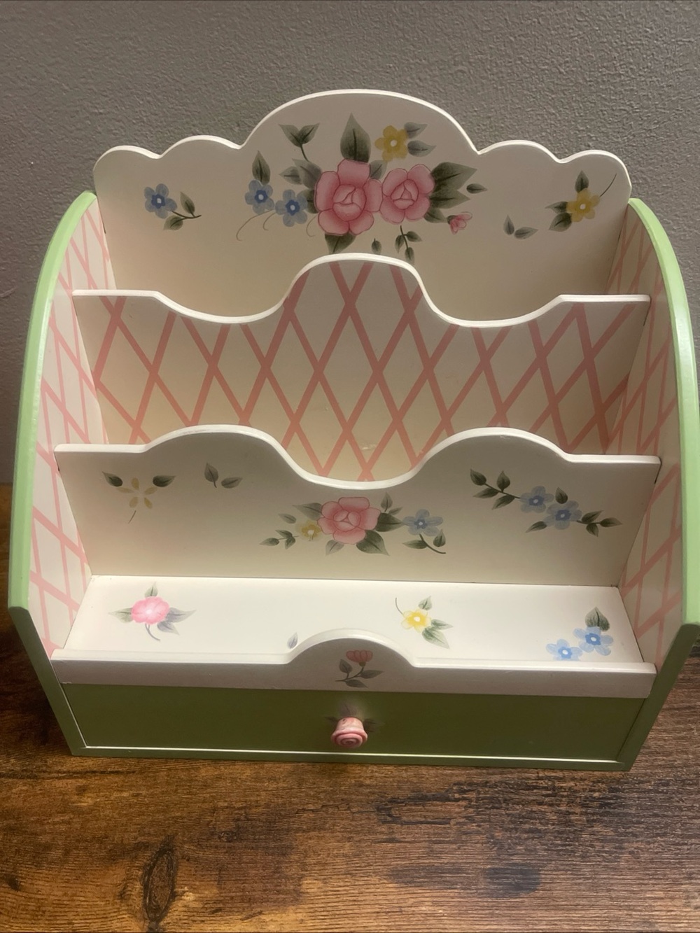 Pfaltzgraff Pink & Green Floral Tiered Desk Organizer